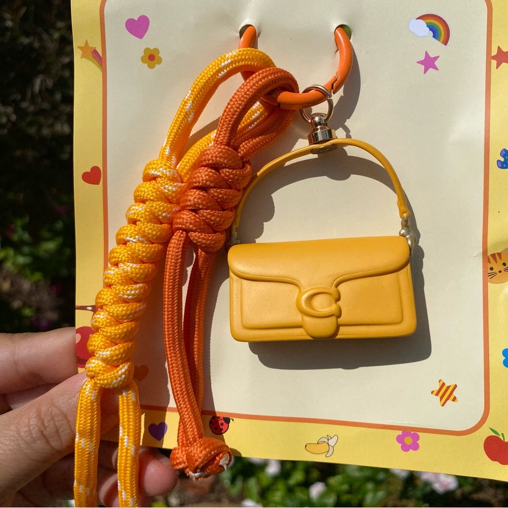 New Coach Yellow Mini Tabby Bag Charm with Rope Tassels Keychain - Picture 2 of 9